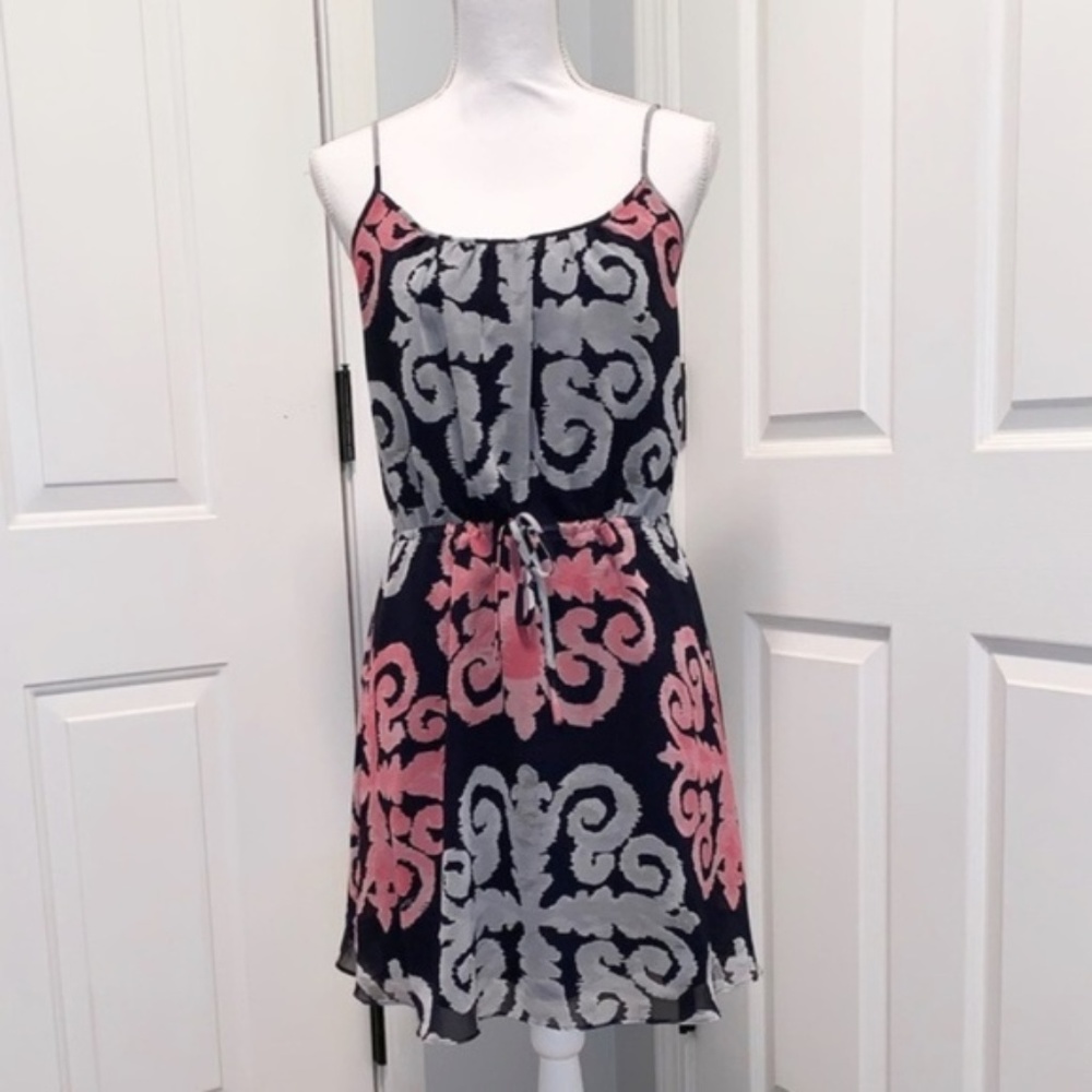 Banana Republic Milly Collection Navy & Pink Ikat Print Dress Size 4